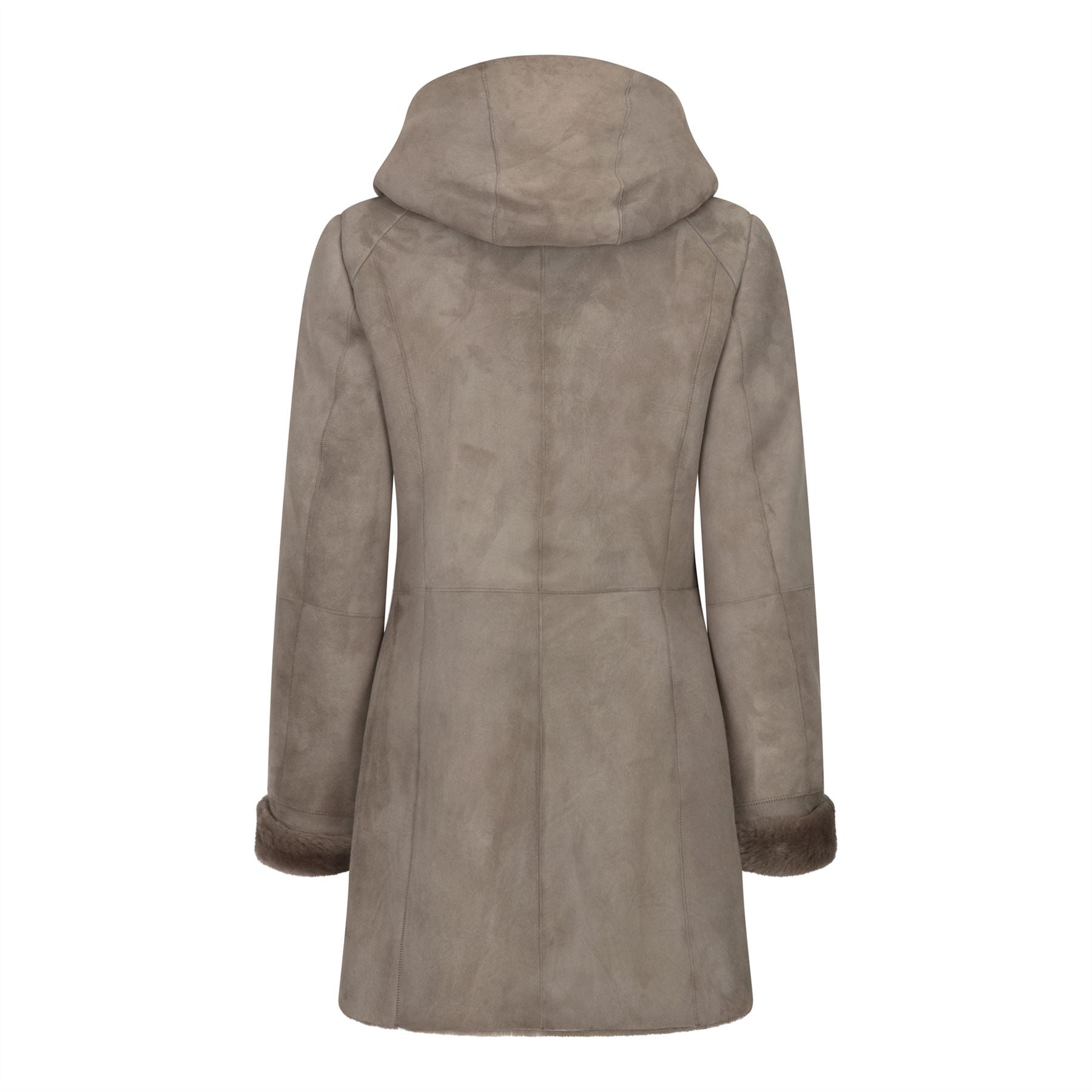 Womens 3/4 Mid Length Real Sheepskin Beige Vintage Toscana Suede Hood Coat-TruClothing