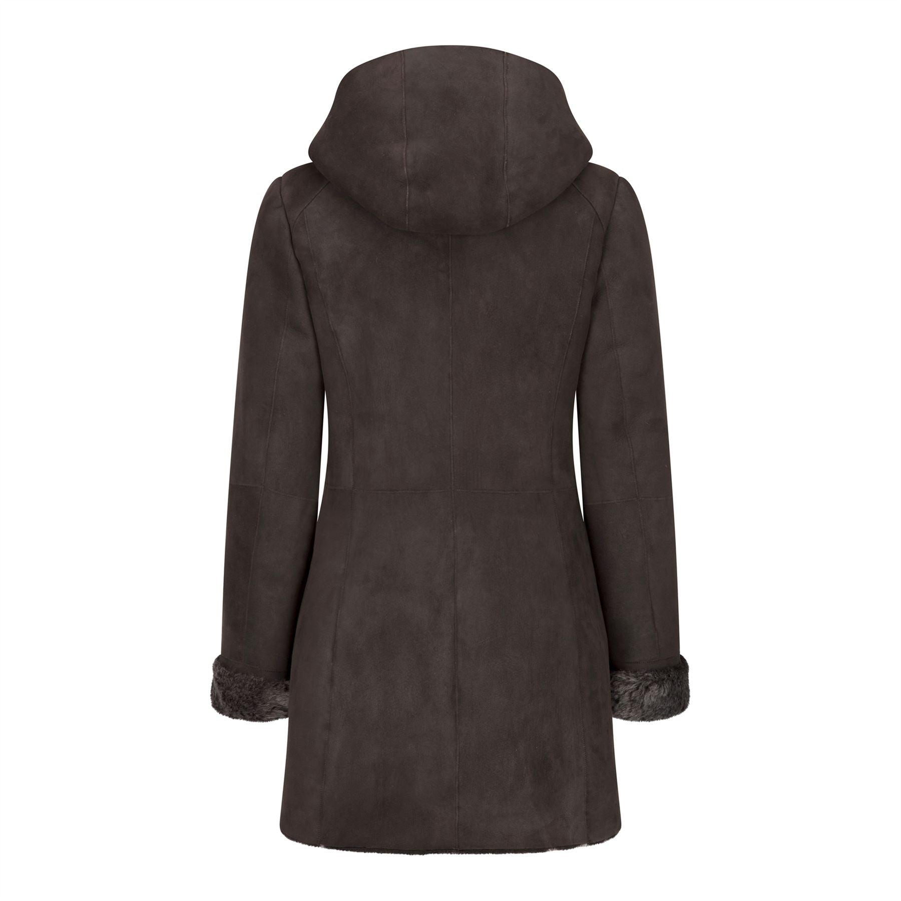 Womens 3/4 Mid Length Real Sheepskin Brown Vintage Toscana Suede Hood Coat-TruClothing