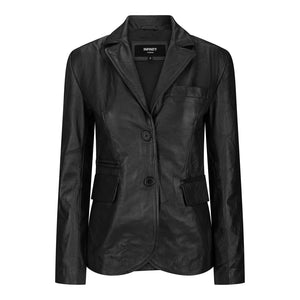 Women's Black Leather Blazer Jacket - Aviatrix - 1