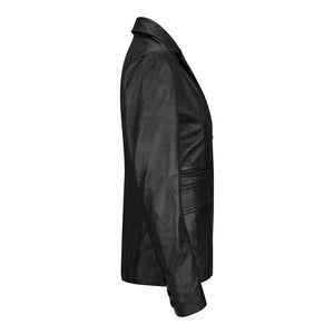 Women's Black Leather Blazer Jacket - Aviatrix - 2