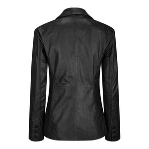 Women's Black Leather Blazer Jacket - Aviatrix - 3