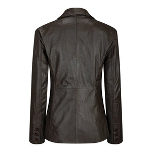 Women's Black Leather Blazer Jacket - Brown - Aviatrix - 7