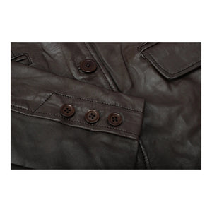 Women's Black Leather Blazer Jacket - Brown - Aviatrix - 8