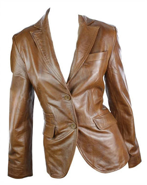 Women's Black Leather Blazer Jacket - Timber - Aviatrix - 13