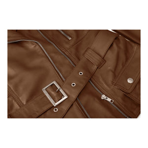 Women's Brown Leather Belted Fitted Jacket - Tan - Infinity Leather - 28