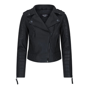 Giacca da Donna Biker in Vera Pelle con Cerniera Incrociata Slim Fit Vintage retro - Nero - Infinity Leather - 1