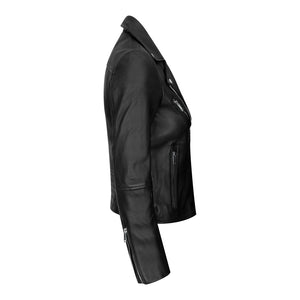 Brando Czerwona Czarna Kurtka skórzana motocyklowa damska z ukośnym zamkiem motocyklowa - Czarny - TruClothing.com - 2