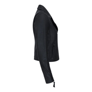 Giacca Moto da Donna Vera Pelle con Zip Laterale, Colore Nero Opaco Slim Vintage retro - TruClothing.com - 2