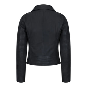 Giacca Moto da Donna Vera Pelle con Zip Laterale, Colore Nero Opaco Slim Vintage retro - TruClothing.com - 4