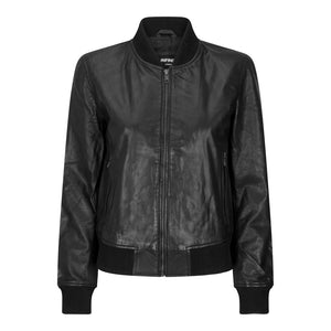 Womens Genuine Leather Bomber Jacket Real Leather Casual Varsity Vintage Casual - Black - Infinity Leather - 1