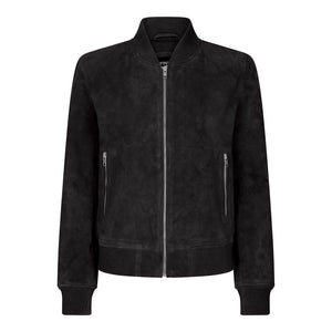 Womens Genuine Suede Bomber Jacket Leather Casual Varsity Vintage Casual - Black - Infinity Leather - 1