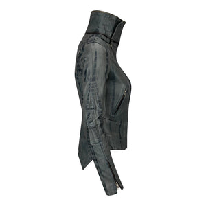 Kurtka skórzana z wysokim kołnierzem damska i dziewczęca - Szary - Infinity Leather - 9