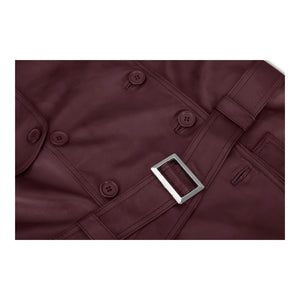 Chaqueta de cuero real de diseñador de doble botonadura y media longitud para mujer - Borgoña - Infinity Leather - 12