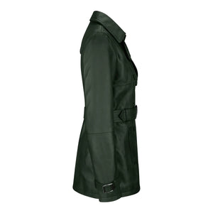 Chaqueta de cuero real de diseñador de doble botonadura y media longitud para mujer - Verde - Infinity Leather - 14