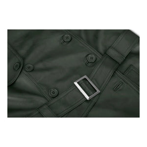Chaqueta de cuero real de diseñador de doble botonadura y media longitud para mujer - Verde - Infinity Leather - 16