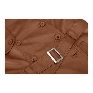 Chaqueta de cuero real de diseñador de doble botonadura y media longitud para mujer - Bronceado - Infinity Leather - 20