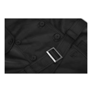 Chaqueta de cuero real de diseñador de doble botonadura y media longitud para mujer - Negro - Infinity Leather - 4