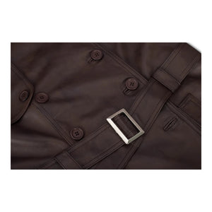 Chaqueta de cuero real de diseñador de doble botonadura y media longitud para mujer - Marrón - Infinity Leather - 8