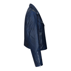 Women's Leather Biker Jacket Cross Zip Tan Brown Black Red Yellow - Blue - TruClothing.com - 6