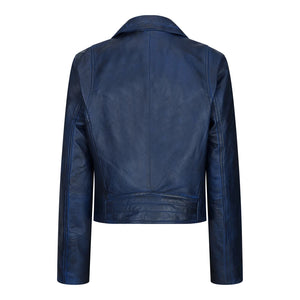 Women's Leather Biker Jacket Cross Zip Tan Brown Black Red Yellow - Blue - TruClothing.com - 8