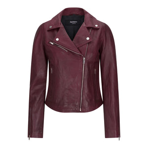 Women's Leather Biker Jacket Cross Zip Tan Brown Black Red Yellow - Burgundy - TruClothing.com - 25
