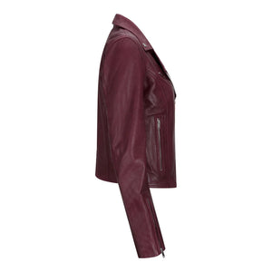 Women's Leather Biker Jacket Cross Zip Tan Brown Black Red Yellow - Burgundy - TruClothing.com - 26