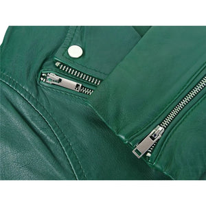 Women's Leather Biker Jacket Cross Zip Tan Brown Black Red Yellow - Green - TruClothing.com - 16