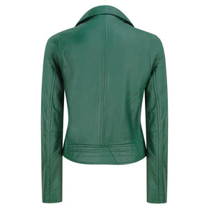 Women's Leather Biker Jacket Cross Zip Tan Brown Black Red Yellow - Green - TruClothing.com - 17