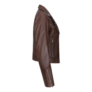 Women's Leather Biker Jacket Cross Zip Tan Brown Black Red Yellow - TruClothing.com - 10