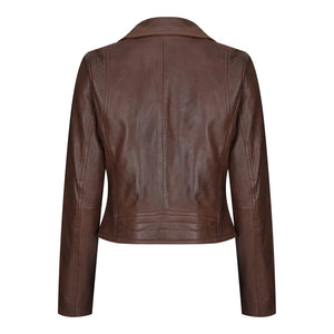 Women's Leather Biker Jacket Cross Zip Tan Brown Black Red Yellow - TruClothing.com - 12