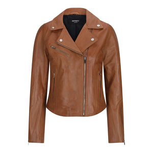 Women's Leather Biker Jacket Cross Zip Tan Brown Black Red Yellow - TruClothing.com - 22