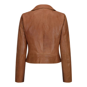 Women's Leather Biker Jacket Cross Zip Tan Brown Black Red Yellow - TruClothing.com - 24