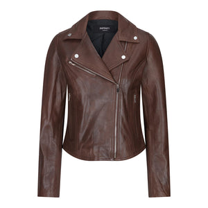 Women's Leather Biker Jacket Cross Zip Tan Brown Black Red Yellow - TruClothing.com - 9