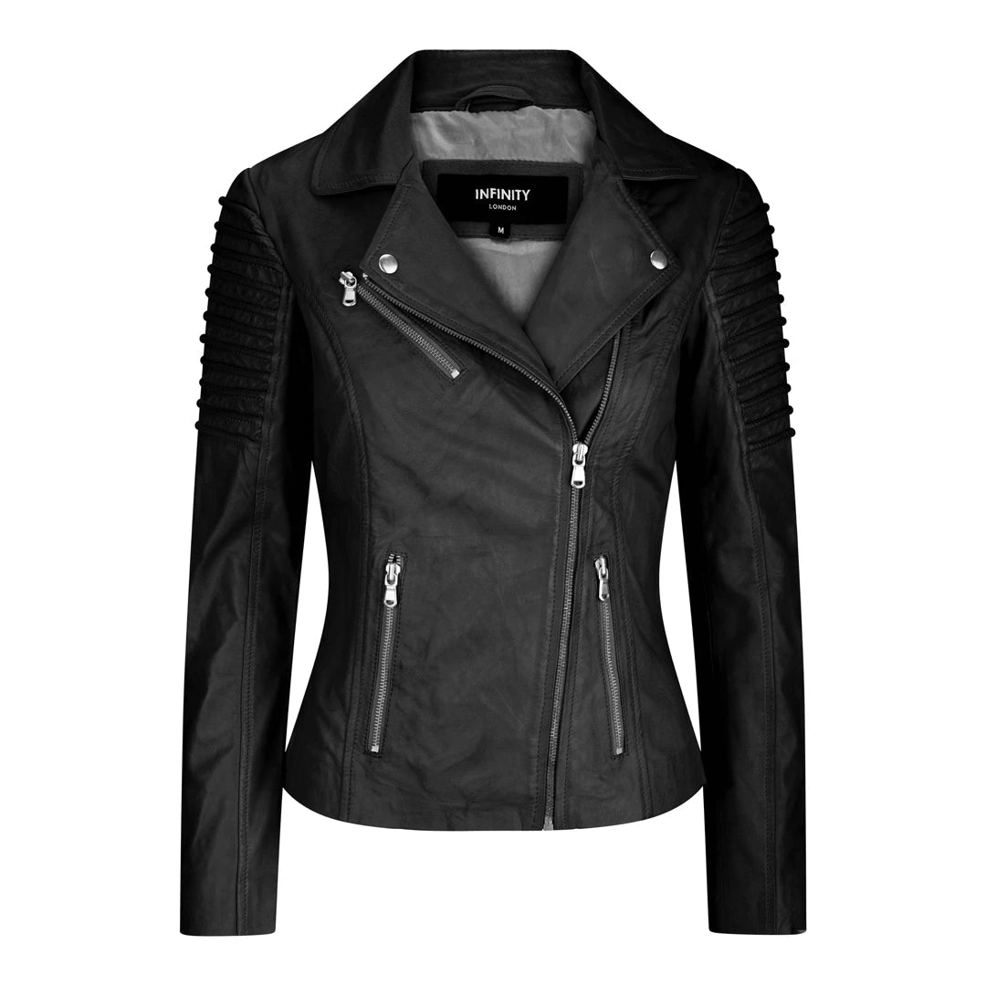 Women's Leather Black Biker Jacket - Aviatrix - 1
