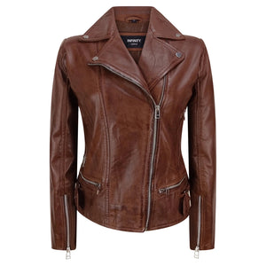 Czarna kurtka motocyklowa damska skórzana - Brązowy - Infinity Leather - 6