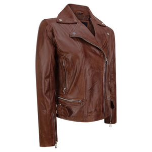 Czarna kurtka motocyklowa damska skórzana - Brązowy - Infinity Leather - 7