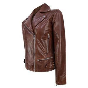 Czarna kurtka motocyklowa damska skórzana - Brązowy - Infinity Leather - 8
