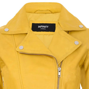 Czarna kurtka motocyklowa damska skórzana - Żółty - Infinity Leather - 13
