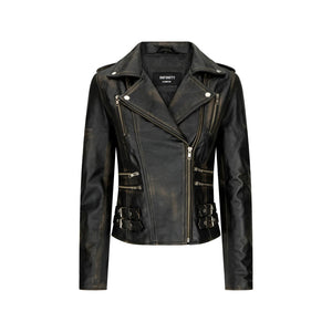 Damenjacke 100% Echtleder Schwarz Renner Biker Design Kurz Vintage Still - Infinity Leather - 1