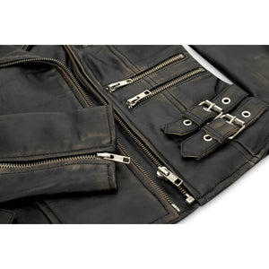 Damenjacke 100% Echtleder Schwarz Renner Biker Design Kurz Vintage Still - Infinity Leather - 3
