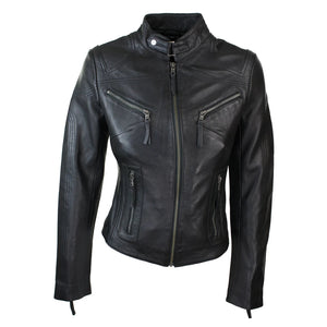 Chaqueta de cuero real en color negro marrón estilo motociclista para mujer - Infinity Leather - 1