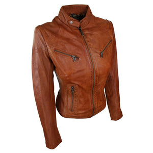 Chaqueta de cuero real en color negro marrón estilo motociclista para mujer - Infinity Leather - 3