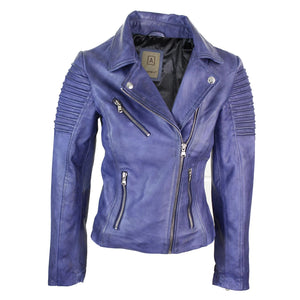 Women's Leather Blue Purple Biker Jacket - Aviatrix - 1