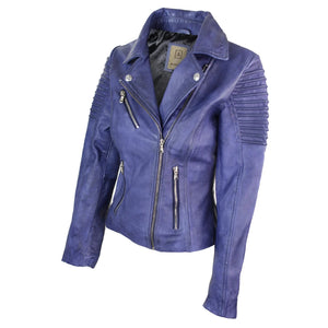 Women's Leather Blue Purple Biker Jacket - Aviatrix - 2