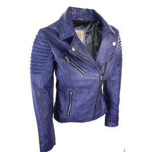 Women's Leather Blue Purple Biker Jacket - Aviatrix - 3