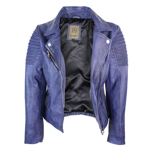 Women's Leather Blue Purple Biker Jacket - Aviatrix - 4