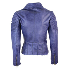 Women's Leather Blue Purple Biker Jacket - Aviatrix - 5