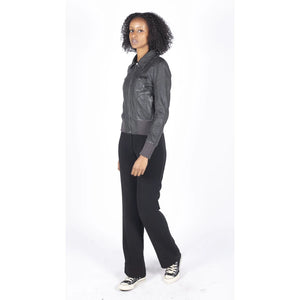 Women's Leather Bomber Jacket Short Zipped Brown Tan Black Blue Grey - Infinity Leather - 10