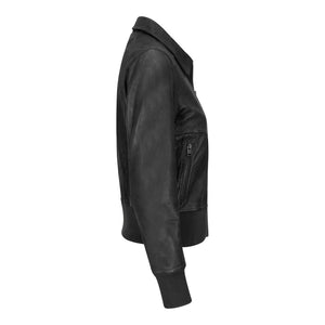 Women's Leather Bomber Jacket Short Zipped Brown Tan Black Blue Grey - Infinity Leather - 3