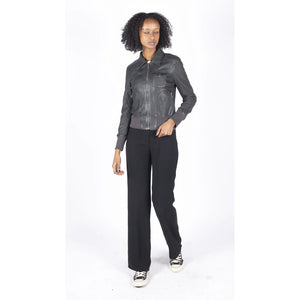 Women's Leather Bomber Jacket Short Zipped Brown Tan Black Blue Grey - Infinity Leather - 9